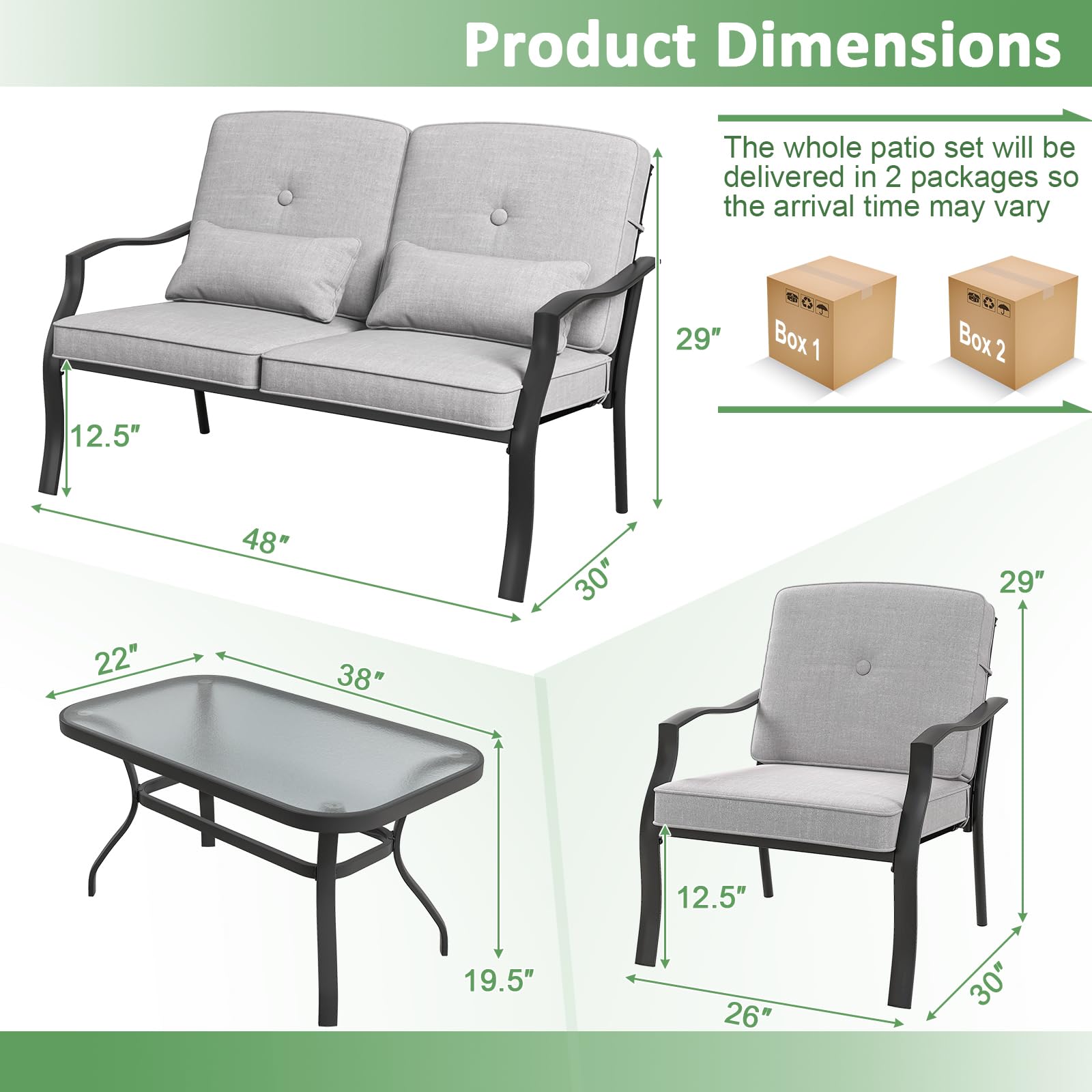 Tangkula 4 Piece Patio Furniture Set, Heavy Duty Outdoor Conversation Set with Soft Padded Cushions & Waist Pillows