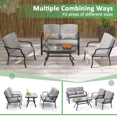 Tangkula 4 Piece Patio Furniture Set, Heavy Duty Outdoor Conversation Set with Soft Padded Cushions & Waist Pillows