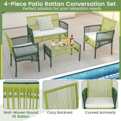 Tangkula 4 Pieces Outdoor Rattan Chair Set for Backyard, Poolside, Balcony