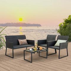 Tangkula 4 Pieces Wicker Patio Furniture Set with Quick-Drying Foam