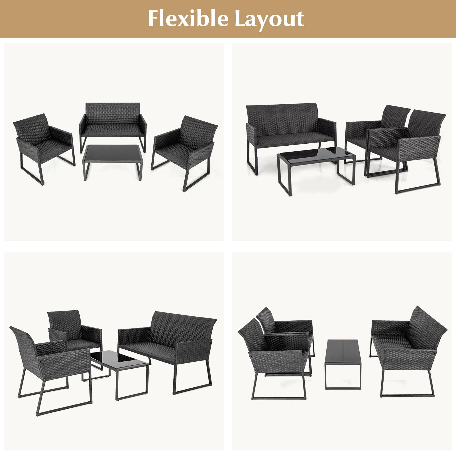 Tangkula 4 Pieces Wicker Patio Furniture Set with Quick-Drying Foam