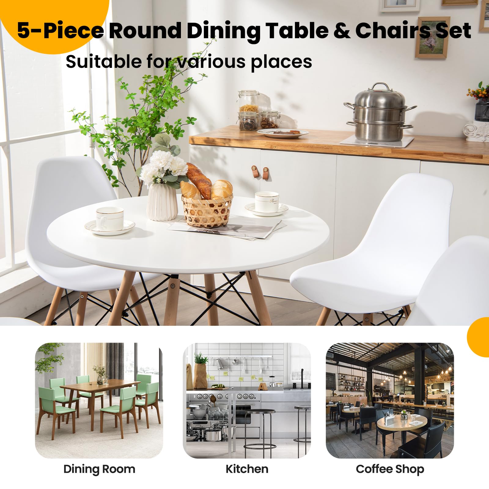 Tangkula 5-Piece Dining Table Set for 4