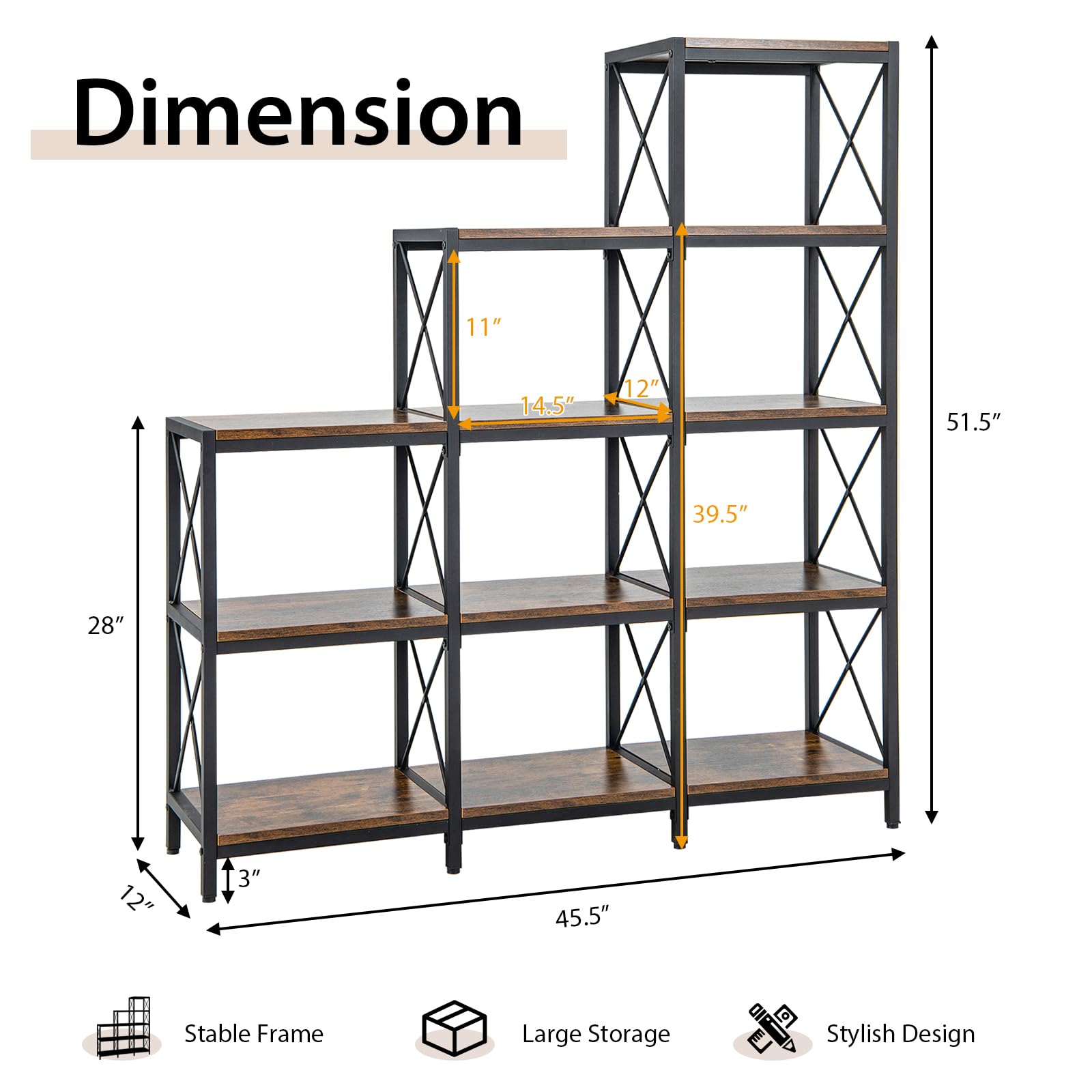 Tangkula 5-Tier Bookshelf, 12 Shelves Storage Organizer Display Shelf for Home Office Living Room