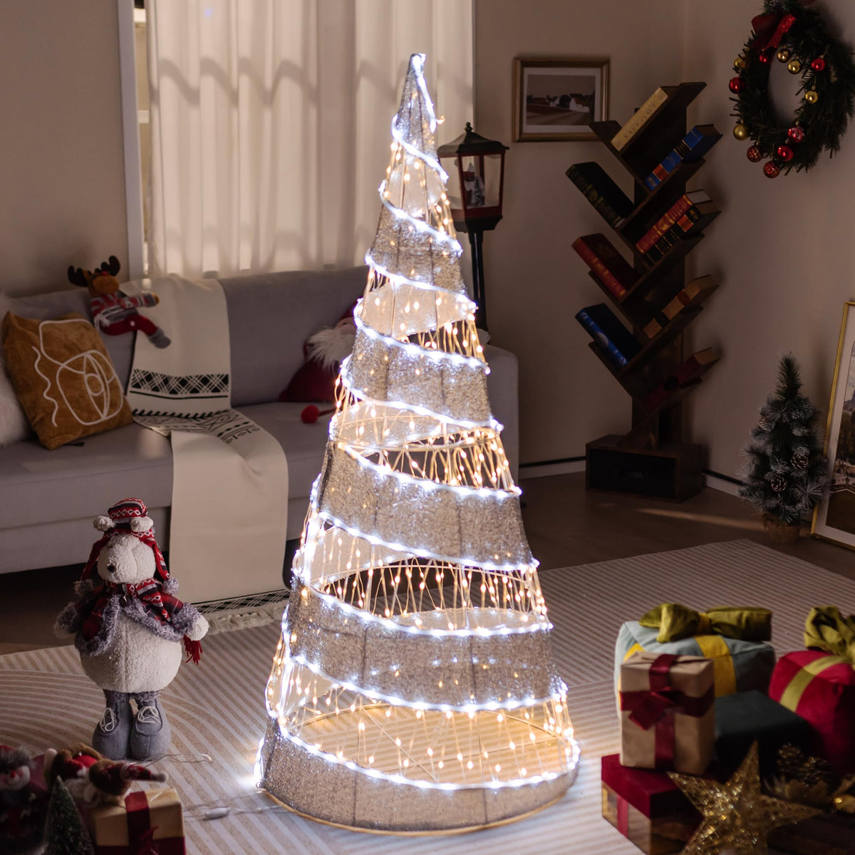 Tangkula 5 FT Lighted Pre-lit Christmas Cone Tree