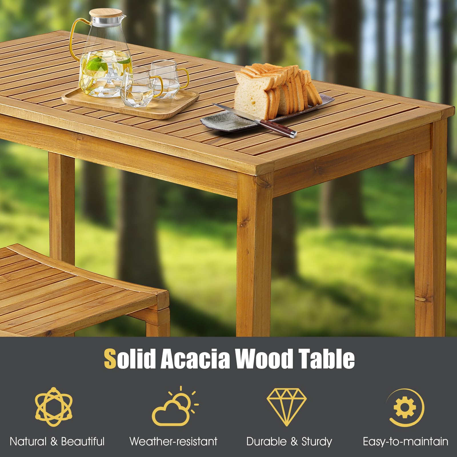 Tangkula 5 Piece Outdoor Acacia Wood Bar Table Set