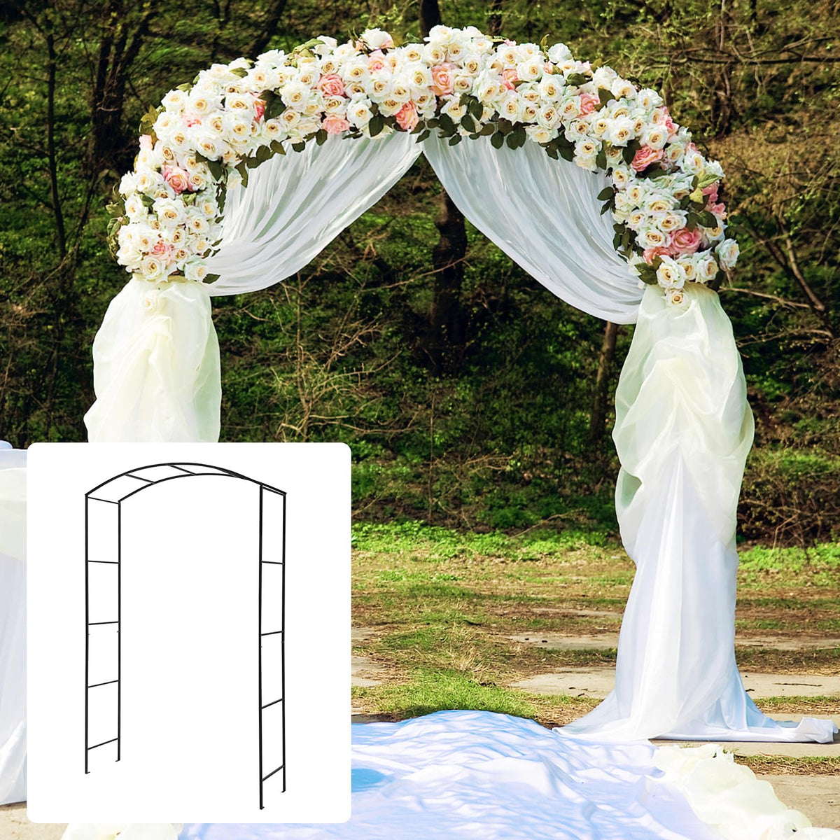 Tangkula 7.5 ft Garden Arbor, Metal Arch with Trellis for Climbing Plants, Wedding Bridal Party, Ceremony