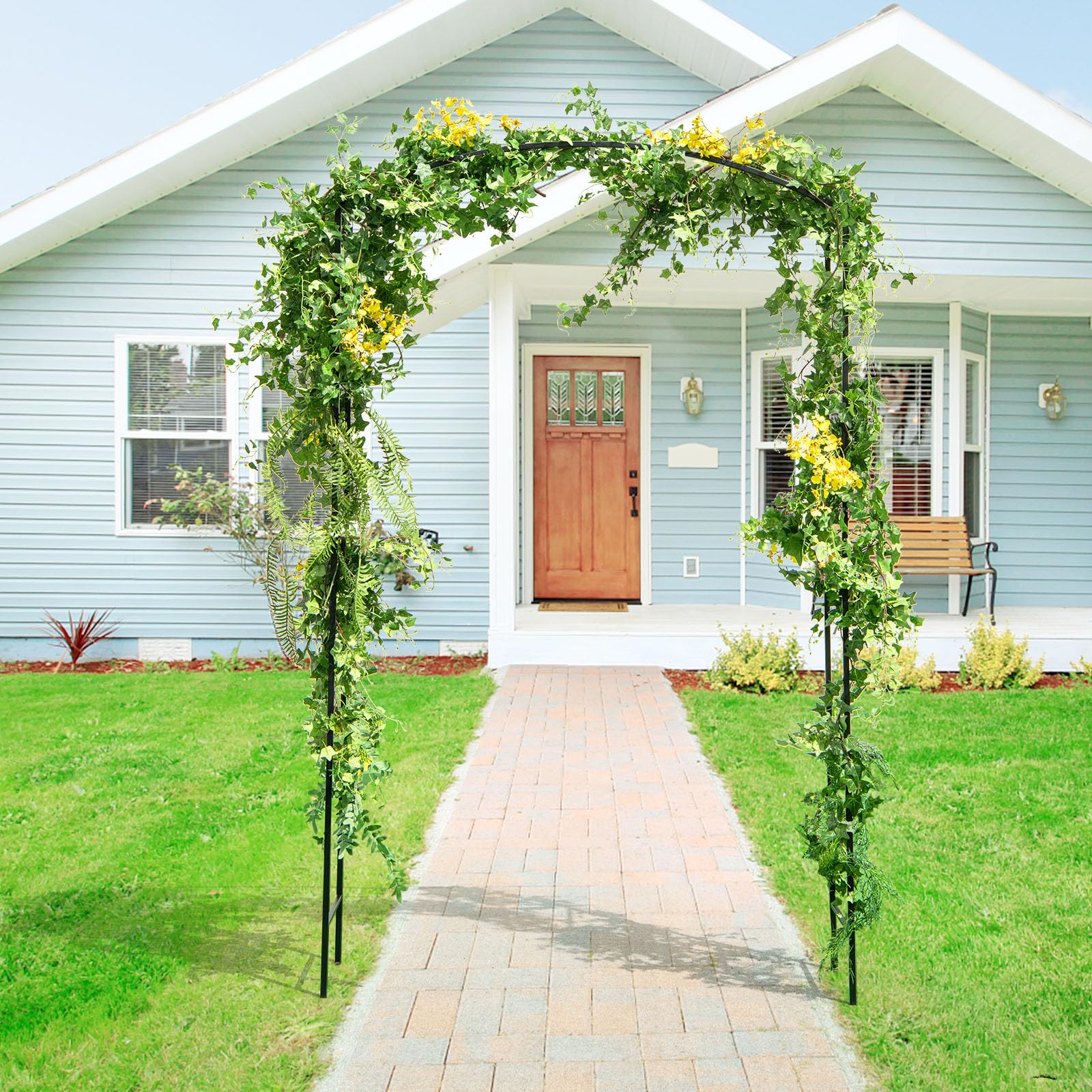 Tangkula 7.5 ft Garden Arbor, Metal Arch with Trellis for Climbing Plants, Wedding Bridal Party, Ceremony