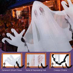 Tangkula 8 FT Halloween Inflatable Ghost, Blow-up Haunting Ghost Bride with Flame LED Light