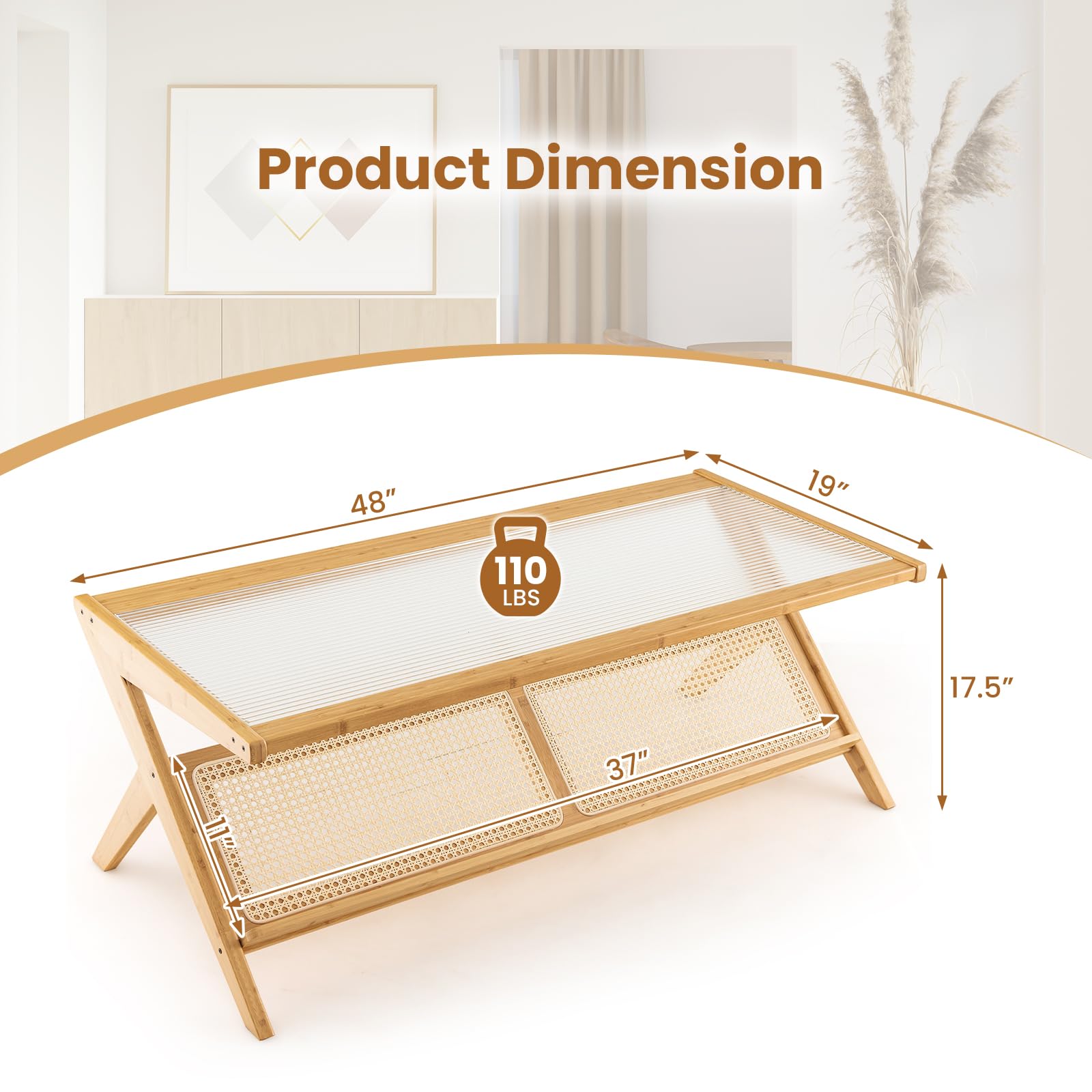 Tangkula Bamboo Coffee Table, Modern Accent Center Table