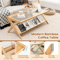 Tangkula Bamboo Coffee Table, Modern Accent Center Table