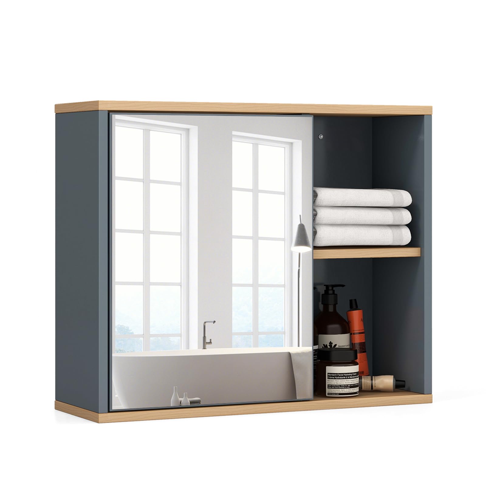 Tangkula Mirrored Medicine Cabinet, Bathroom Wall Mounted Cabinet