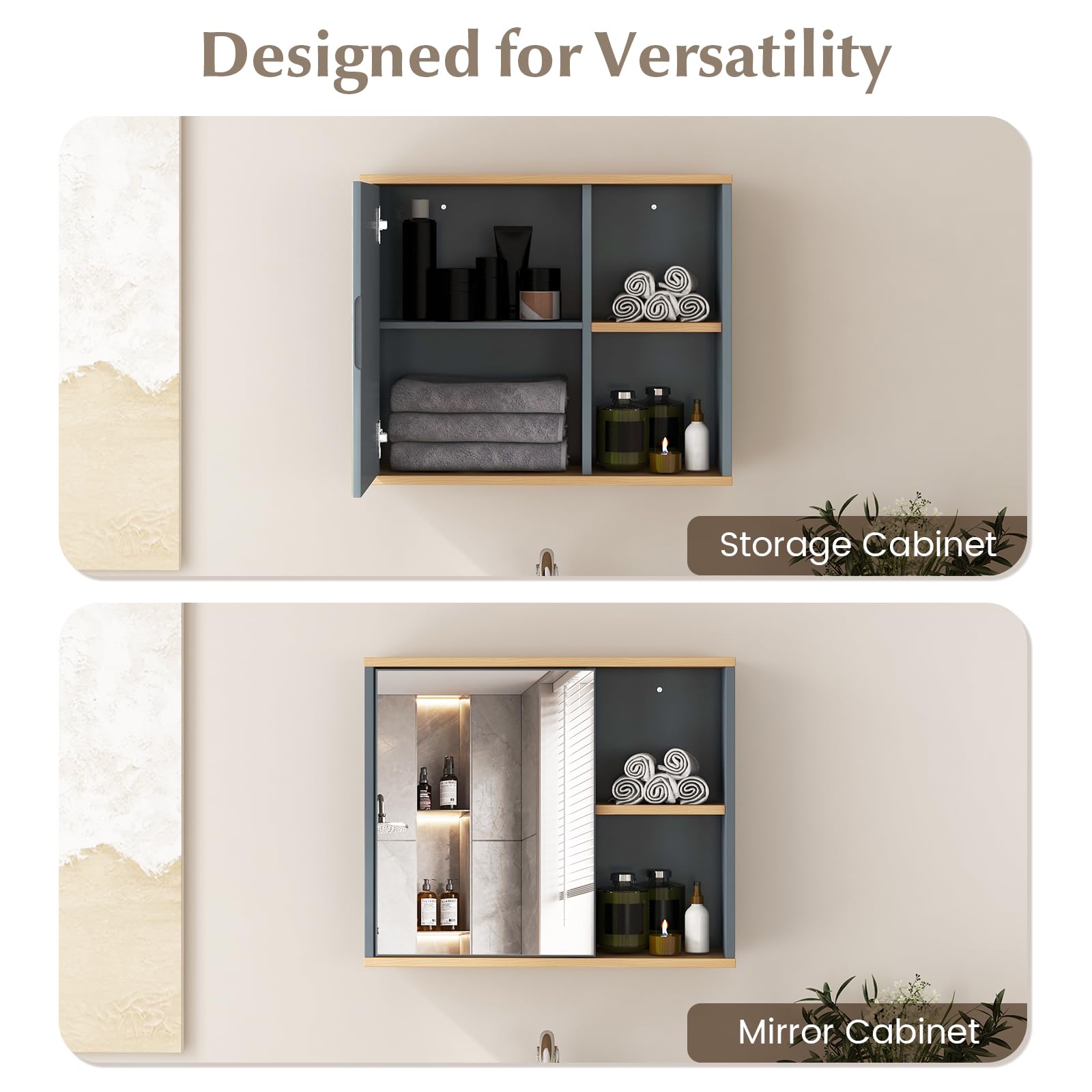 Tangkula Mirrored Medicine Cabinet, Bathroom Wall Mounted Cabinet