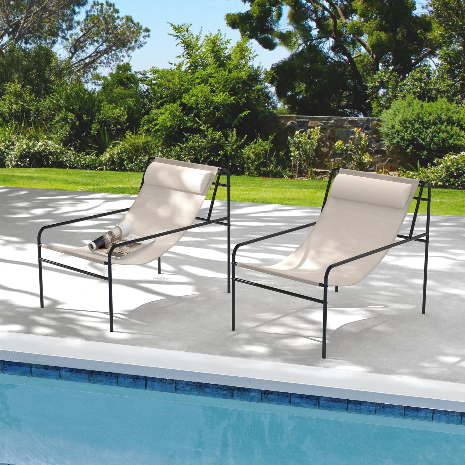 Tangkula Patio Sling Lounge Chair, Modern Sling Accent Chair