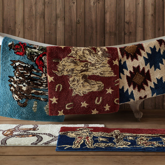Patchwork Bandana Red Horses Jacquard Bath & Kitchen Rug