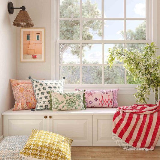 Blossom 20" Printed Cotton Tassel Throw Pillow Cover
