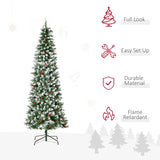 HOMCOM 9ft Pre-Lit Snow-Dipped Artificial Christmas Tree with Realistic Branches, 460 LED Lights, Pine Cones, Red Berries and 1298 Tips