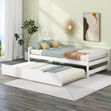 Twin Size Platform Bed with Twin Size Trundle, Headboard and Footboard, Sturdy Pine Wood Construction, 77.5" L x 40.5" W x 22" H, White
