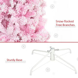HOMCOM 6ft Tall Unlit Snow Flocked Artificial Christmas Tree Slim Pencil Xmas Tree with Pine Shape and Realistic Branches, Pink