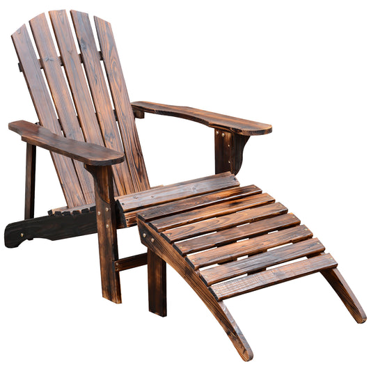 Outsunny Adirondack Chair with Ottoman, Wooden Outdoor Patio Lounge Chair, Comfort Design for Garden and Deck
