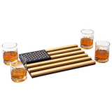 Whiskey Glasses – United States Constitution - Wood American Flag Tray & Set of 4 We The People 10oz America Glassware, Old Fashioned Rocks Glass, Freedom Of Speech Law Gift Set US Patriotic