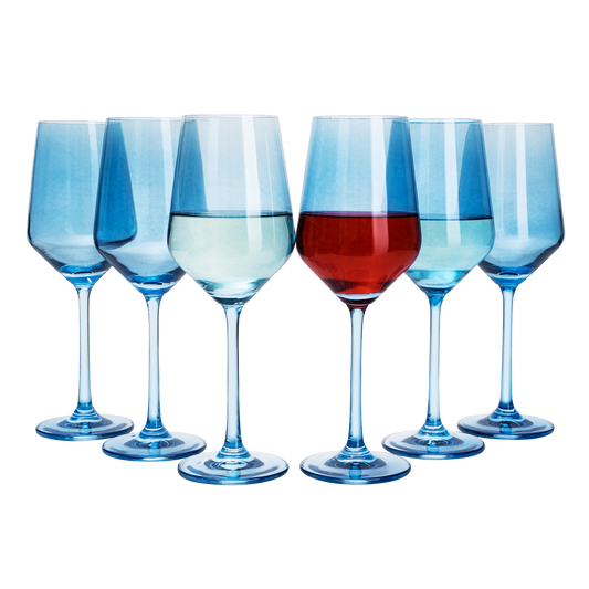 Colored Wine Glass Set, 12oz Glasses Set of 6 (Cobalt Blue)