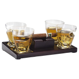 The Wine Savant Cigar Glasses Tray & Ash Tray, 4 Whiskey Cigar Glasses