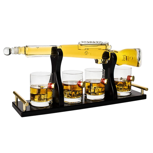 Shotgun Gun Large Whiskey & Wine Decanter Set Bullet Glasses