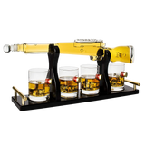 Shotgun Gun Large Whiskey & Wine Decanter Set Bullet Glasses - Limited Edition Elegant Rifle Gun Whiskey Decanter 22.5" With 4 Shotgun Bullet Whiskey Glasses and Mohogany Wooden Base The Wine Savant
