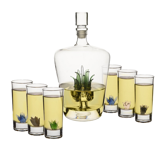 Tequila Decanter Tequila Glasses Set, 6 Agave Sipping Shot Glass (Agave)