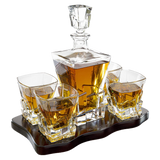 Crystal Wine and Whiskey Iceberg Mountain Glacier Decanter with 4 Glasses