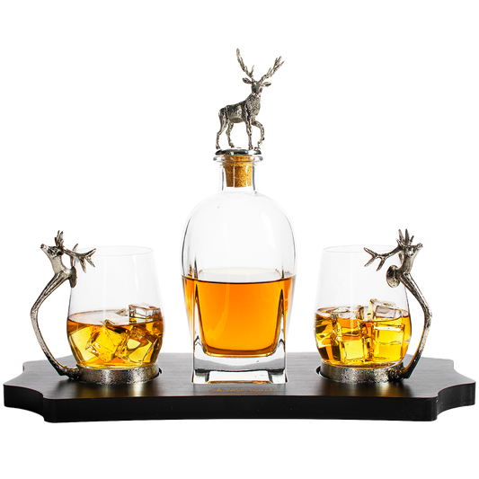 Stag Antler Decanter Set with 2 Stag Glasses - 750ml