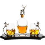 Stag Antler Decanter Set with 2 Stag Glasses - Antique Pewter Whiskey Decanter Set Elegant Liquor Decanter Gift Set for Bar by The Wine Savant - Luxury Decanter for Bourbon, Scotch, or Whiskey 750ml