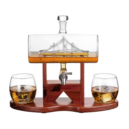 Whiskey Decanter Set - 1250ml Ship & 2 Whiskey Glasses