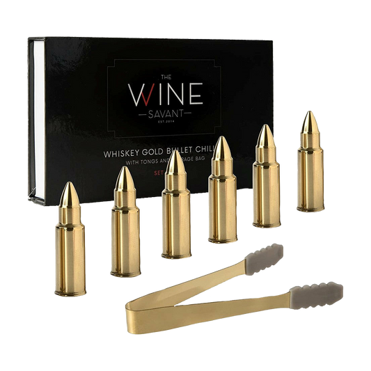 Bullet Whiskey Chillers Stones - 1.75in Whiskey Rocks, Set of 6 (Gold)