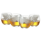 Etched World Globe Glasses 10 oz -Set of 4 by The Wine Savant, Wine, Whiskey, Scotch, Vodka Water or Juice Old Fashion Glasses, World Glasses Etched Globe