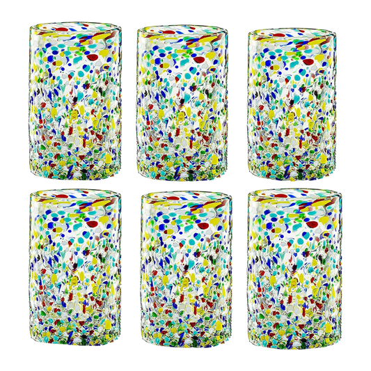 Hand Blown Mexican Drinking Glasses – Set of 6 (Confetti)