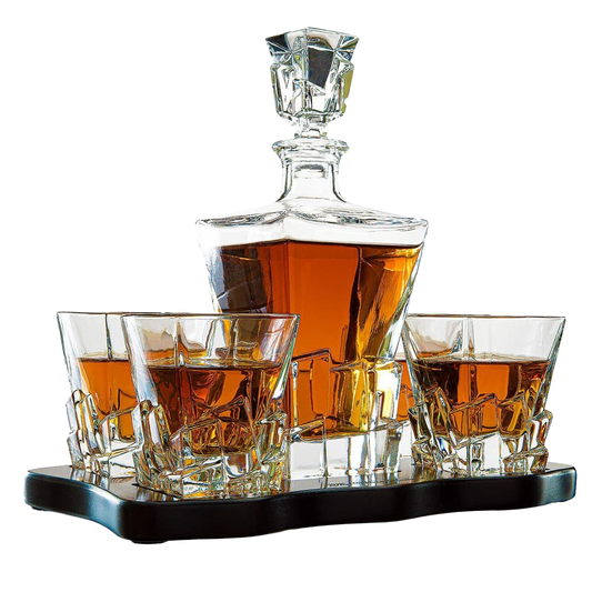 Crystal Wine and Whiskey Iceberg Mountain Glacier Decanter with 4 Glasses