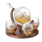 (CANADA ONLY) Etched World Decanter Car Whiskey Globe With 4 World Map Glasses
