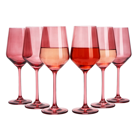 Set of 6 Colored Wine Glasses - 12 oz (Rose)