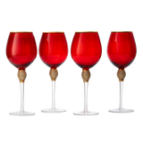 Large Diamond Wine Glasses, 10" H Gold Rim Rhinestone (4, Red)