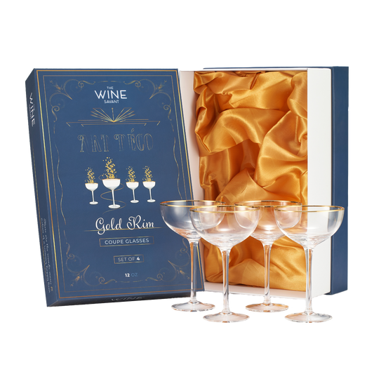 Vintage Crystal Champagne Coupe Gold Rim Glasses | Set of 4 | 7 oz