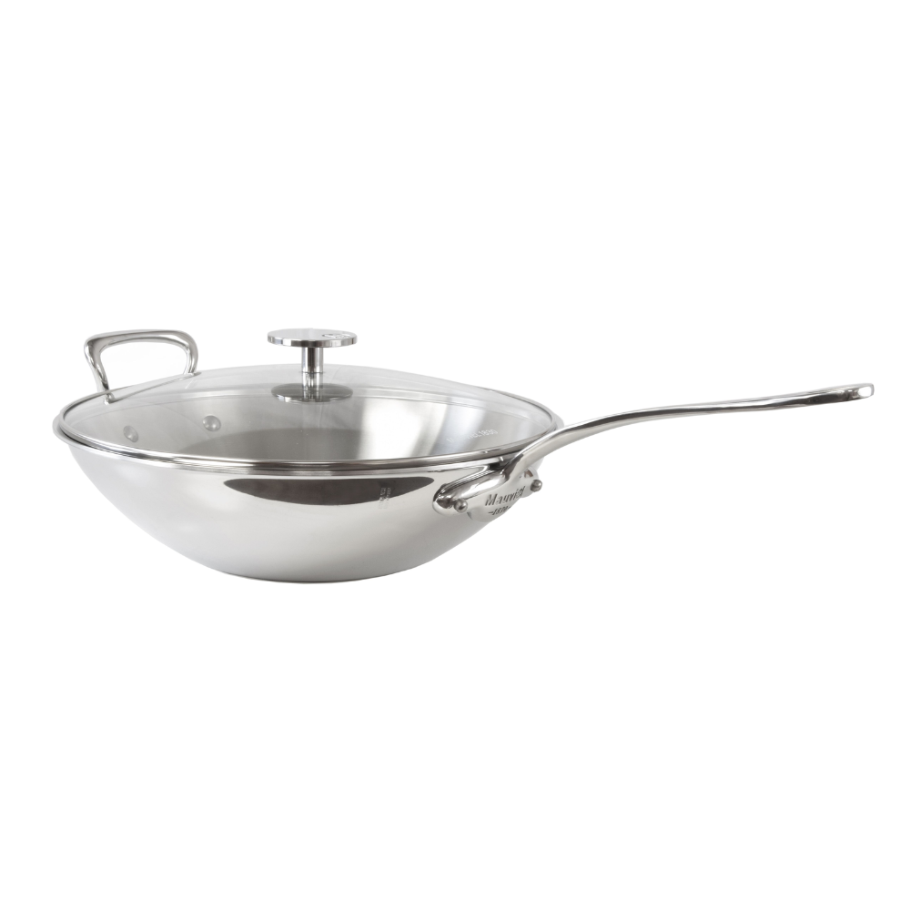 Mauviel M'COOK 5-Ply Wok With Long Handle, Cast Stainless Steel, 5-qt