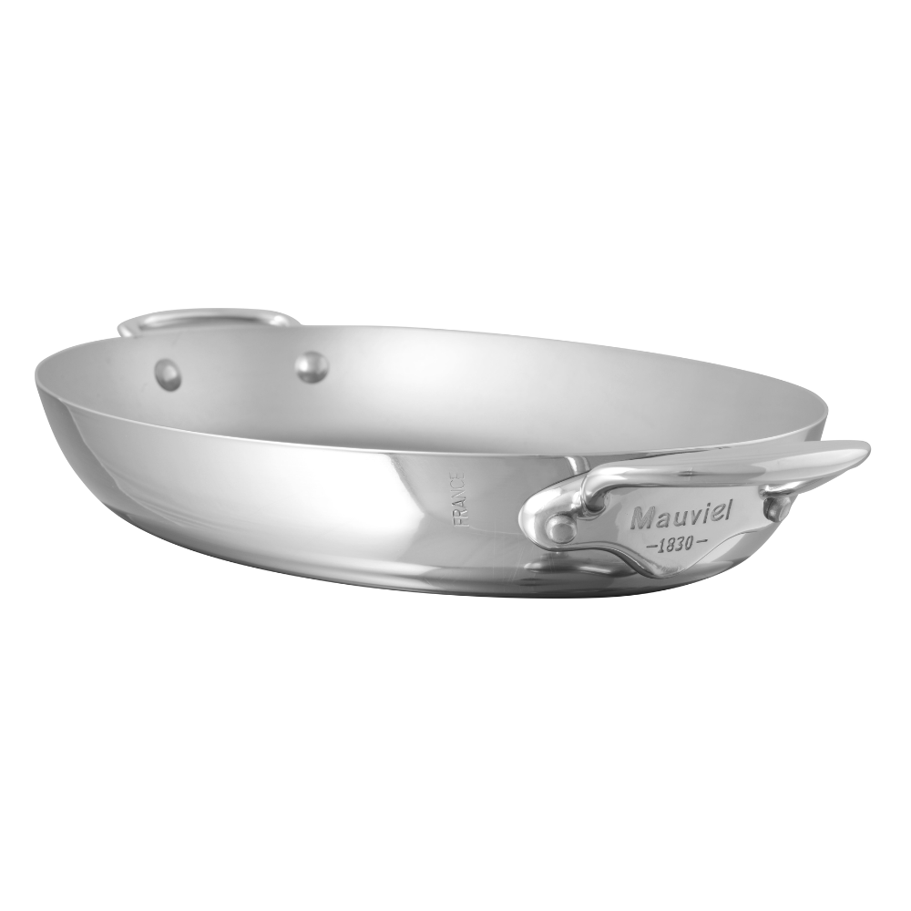 Mauviel M'COOK 5-Ply Oval Pan With Cast Stainless Steel Handles, 17.7-In