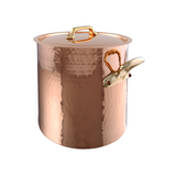 Mauviel M'Tradition Hammered Copper & Tin Inside Stockpot With Lid, Brass Handles