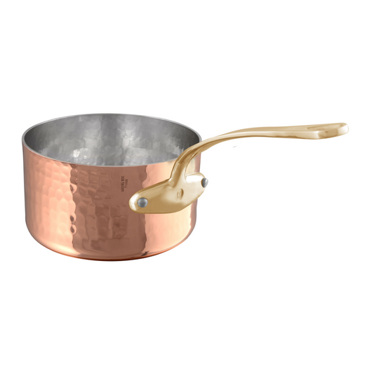 Mauviel M'TRADITION Hammered Copper & Tin Inside Sauce Pan With Brass Handle, 6.4-Qt