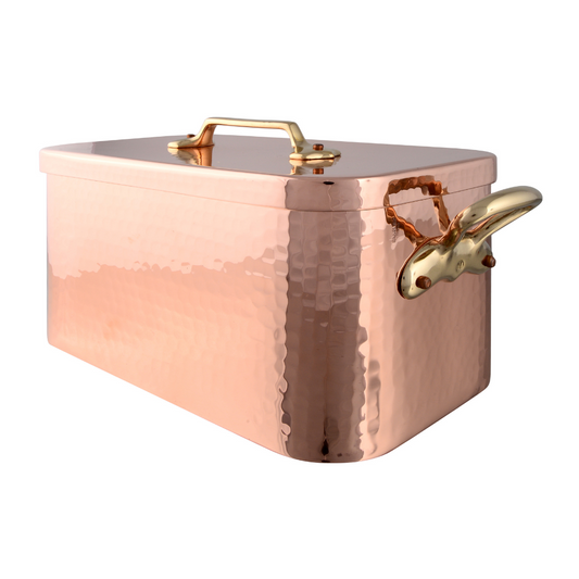 Mauviel M'Tradition Hammered Copper & Tin Inside Rectangular Braising Pan With Lid, Brass Handles
