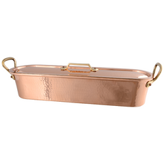 Mauviel M'TRADITION Hammered Copper & Tin Inside Fish Kettle With Grid, Lid & Brass Handle, 10.5-Qt