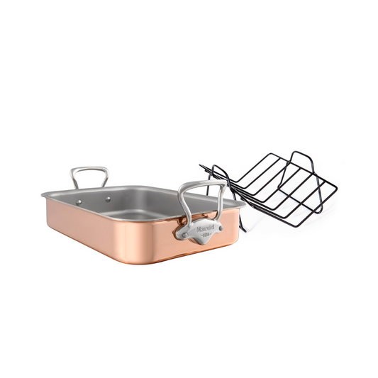 Mauviel Copper Roasting Pan With Rack, Cast Stainless Steel Handles, 15.7 x 11.8-In