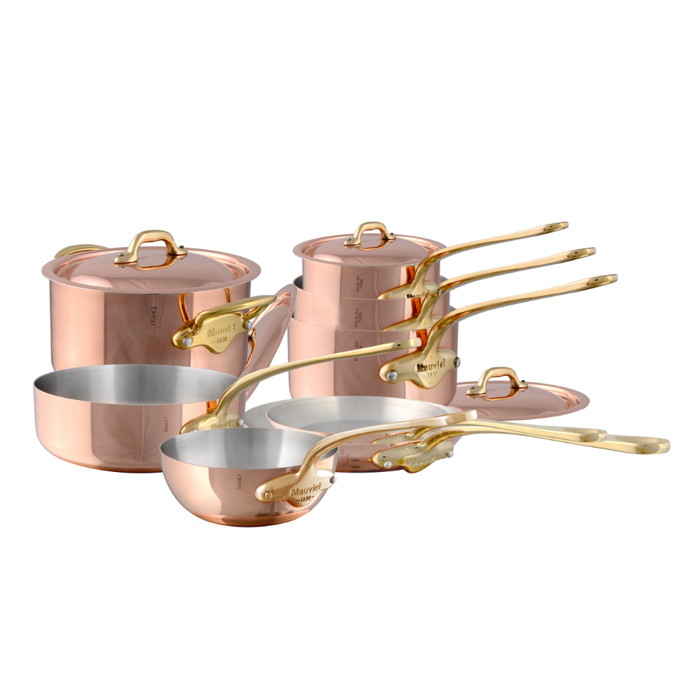 Mauviel M'Heritage 150 B 12-Piece Copper Cookware Set With Brass Handles