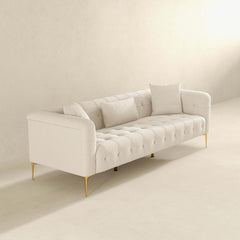 Alessandra Gold Plated Leg French Boucle Sofa in Cream